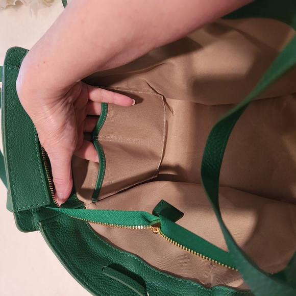 VIOLA CASTELLANI Italian Leather Handbag Tote Green Womens NWT - Picture 10 of 15